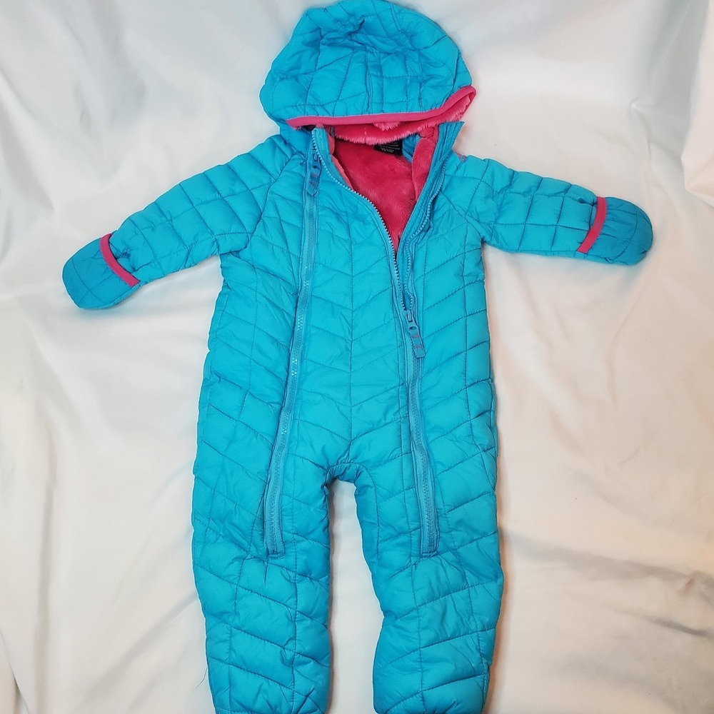 Snozu Infant 1 Piece Snowsuit 9 To 12 Mo In Frozen Blue Pink Quilted
